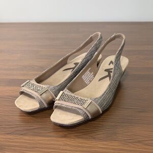 Anne Klein Sport AKHarmonia Bronze Metallic Rhinestone Slingback Wedge Sandals 6